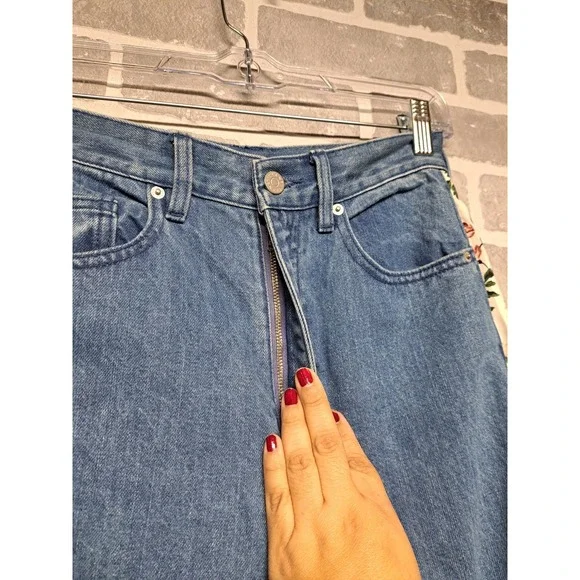 CLANE Womens Denim Floral Wide Leg High Waist Pants Bohemian Size 25 - Picture 6 of 12